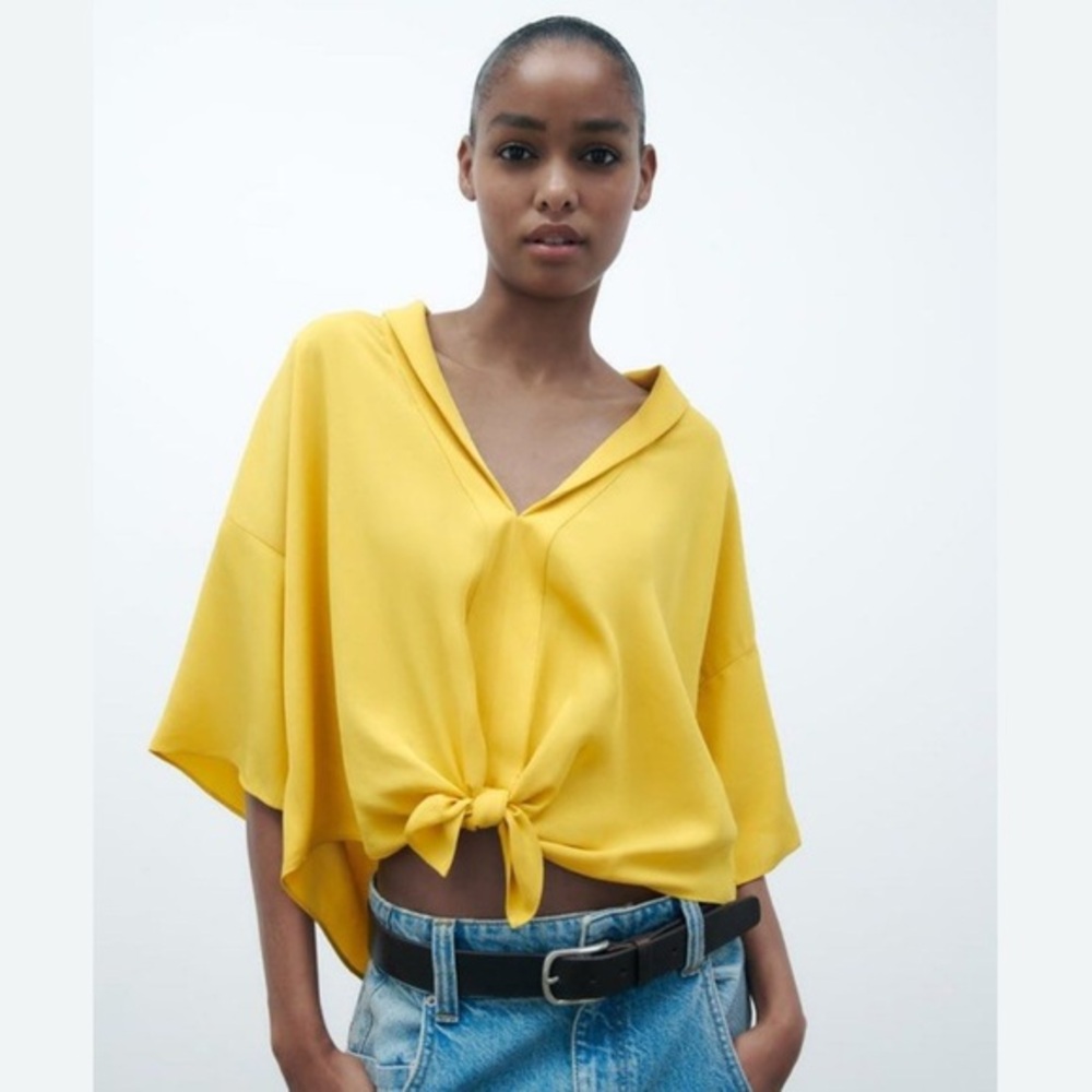 Zara Bright Yellow Tie-Front Blouse